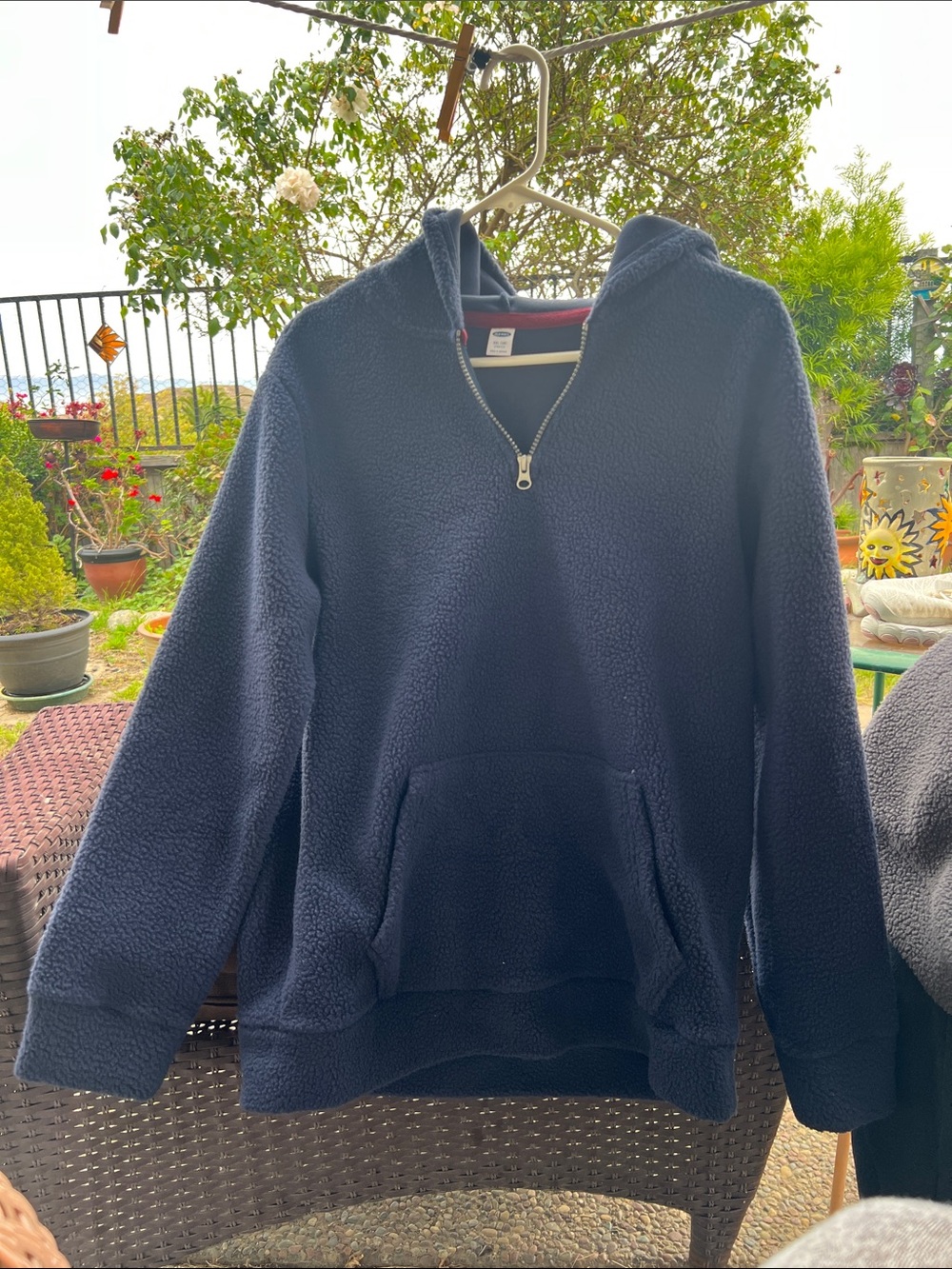 Young Boys Navy Hooded Sherpa Quarter-Zip Pullover Sweater
